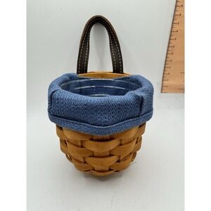 Longaberger‎ Handwoven 2002 Very Small Hanging Basket W/ Plastic & Cloth Liner